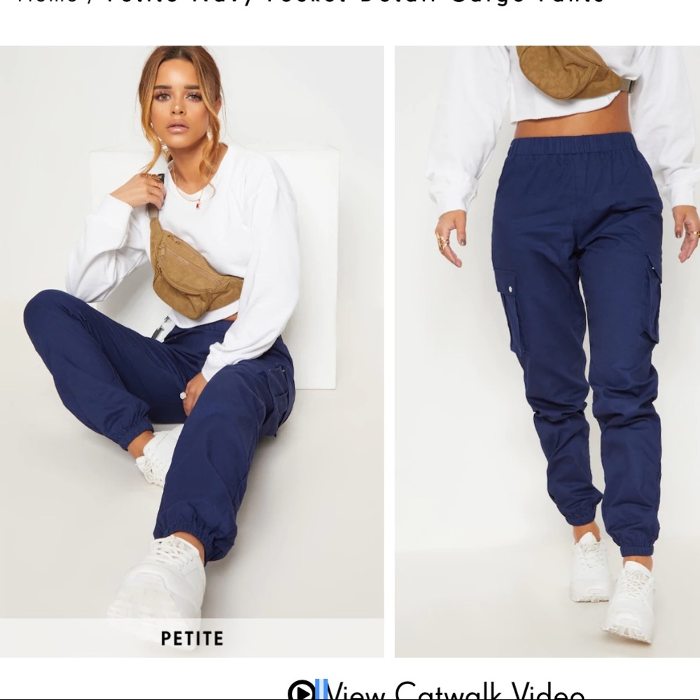 Petite Navy Pocket Detail Cargo Pants